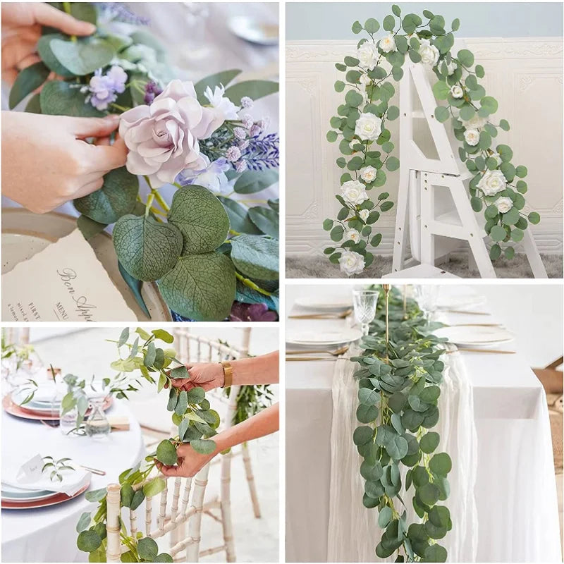 Eucalyptus Garland Artificial Faux Garland Wall Decor Silver Dollar Eucalyptus Greenery Leaves Vines Plant for Wedding Arch